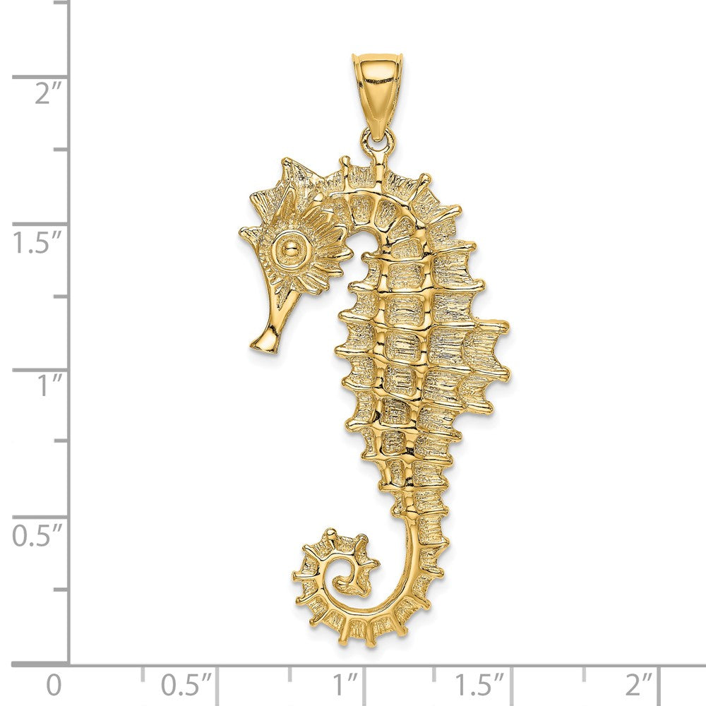 14k Yellow Gold 26.9 mm Textured 3-D Seahorse Charm (11.25 grams)