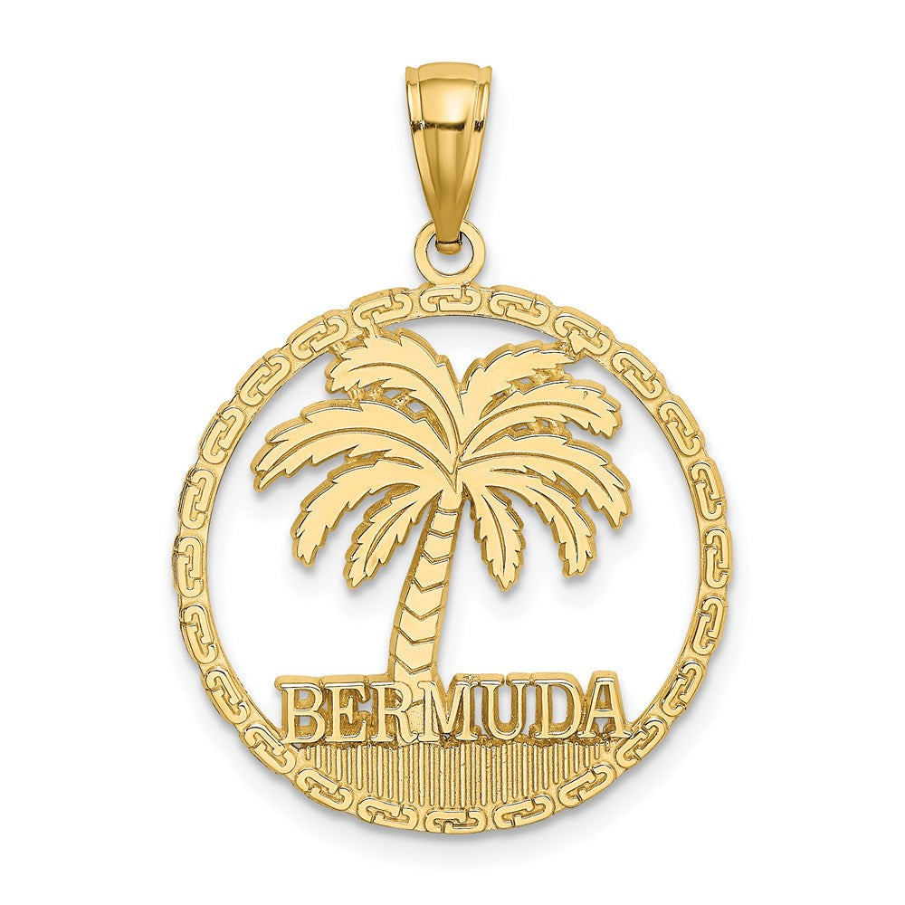 14k Yellow Gold 21.6 mm BERMUDA Palm Tree Round Charm (1.96 grams)