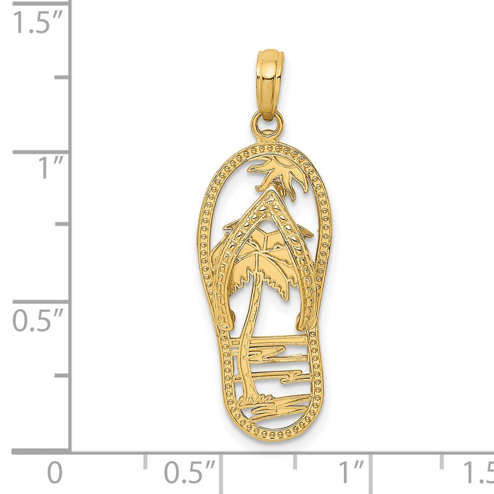 14k Yellow Gold 11.5 mm Palm Tree Flip and Flop Charm (1.77 grams)