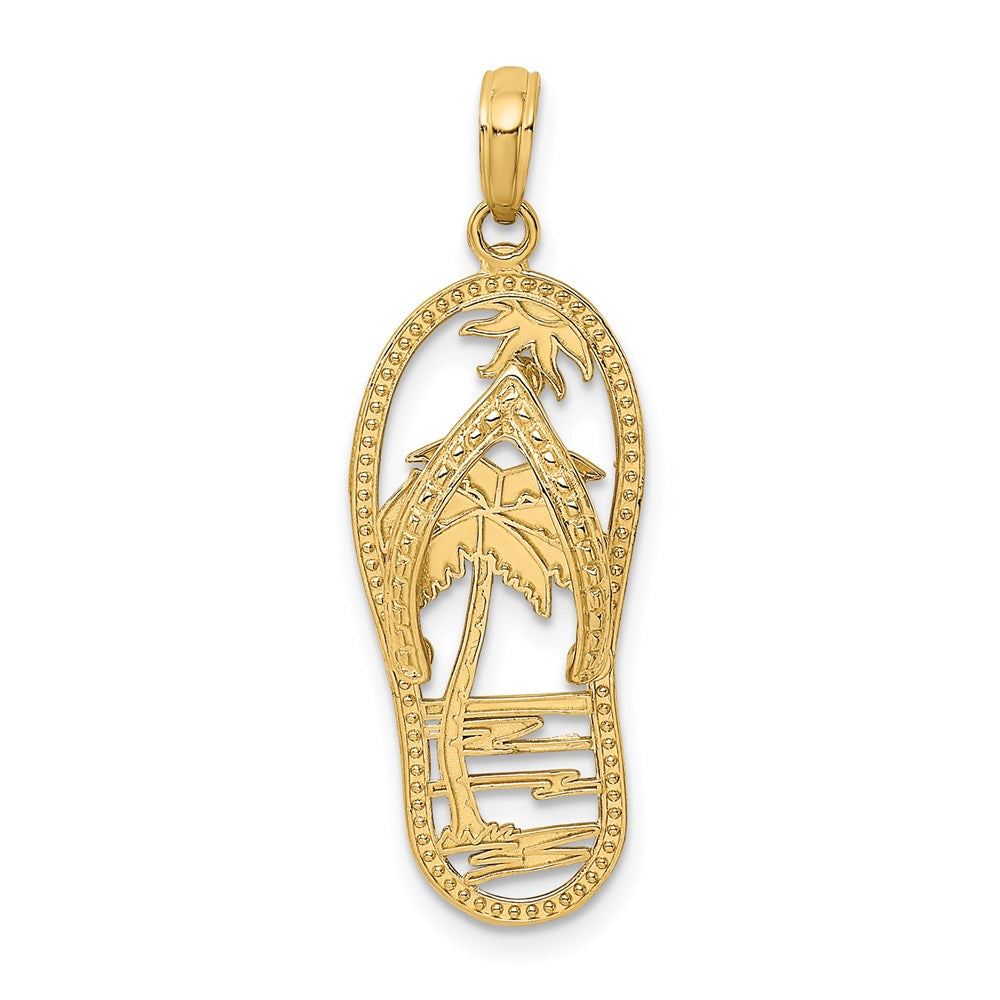 14k Yellow Gold 11.5 mm Palm Tree Flip and Flop Charm (1.77 grams)