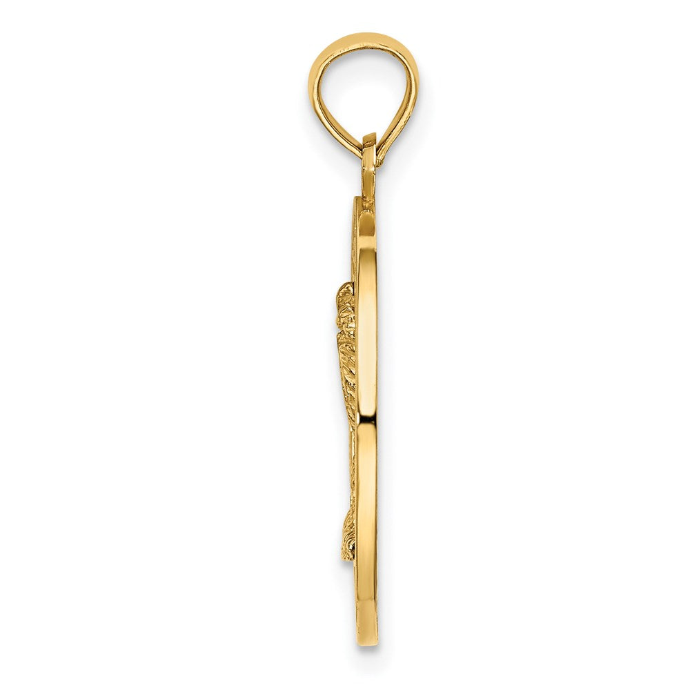 14k Yellow Gold 18.7 mm TURKS AND CAICOS w/ Palm Tree Circle Charm (1.98 grams)