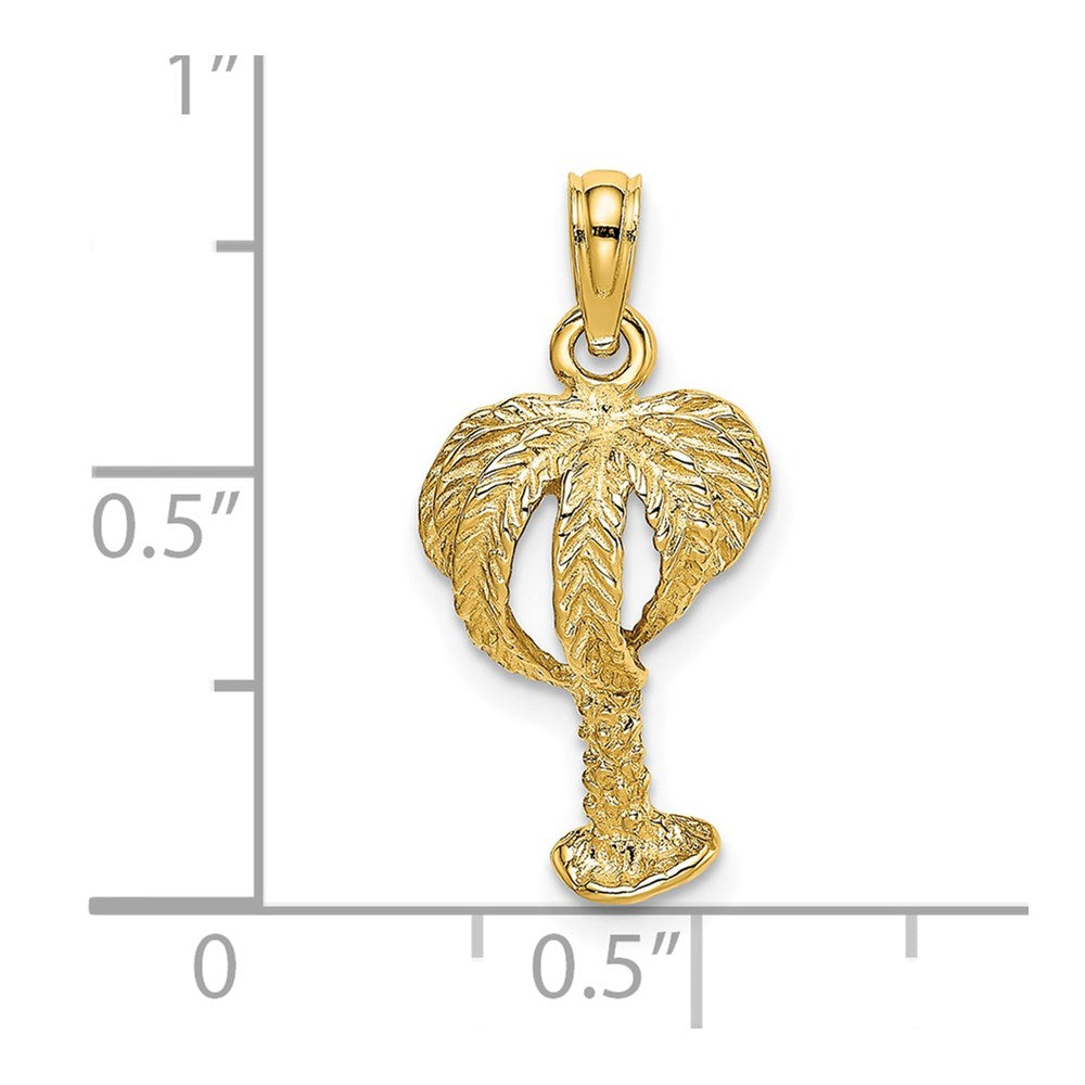 14k Yellow Gold 11.2 mm 2-D Textured Palm Tree Charm (1.51 grams)