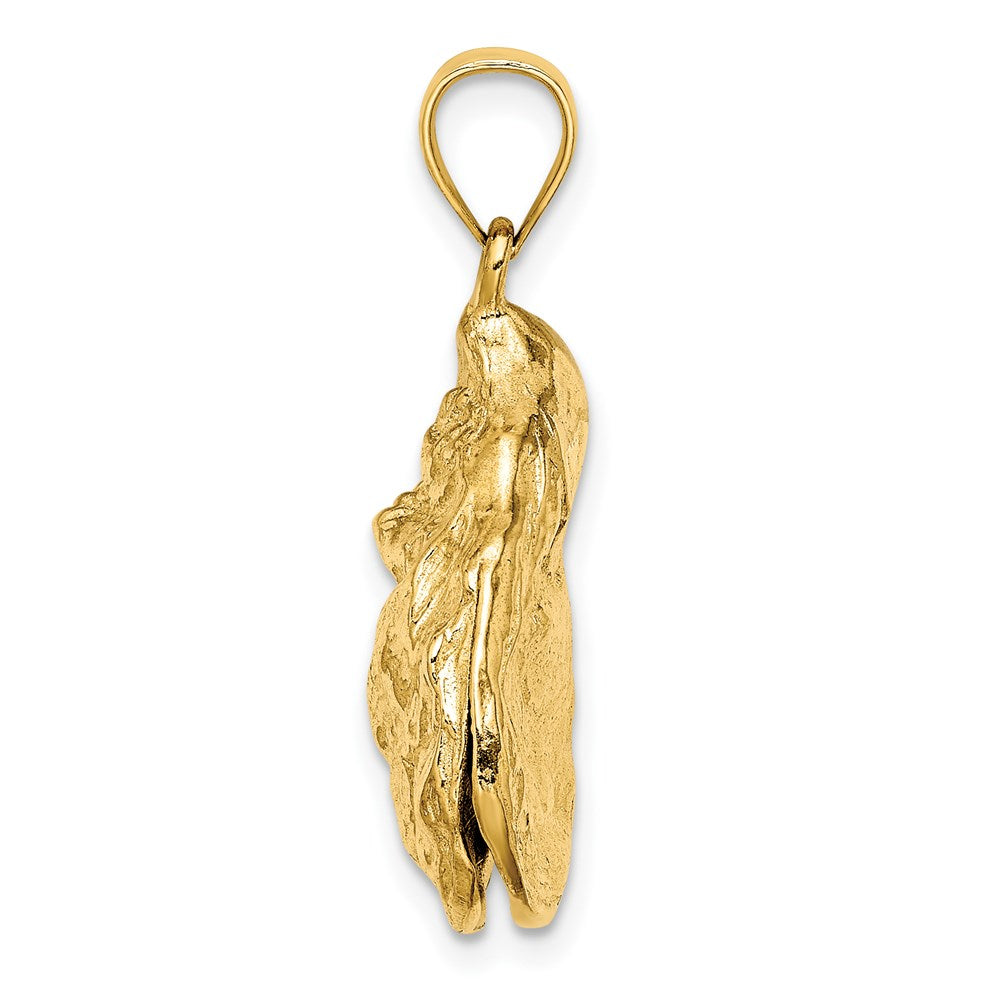 14k Yellow Gold 17.3 mm 3-D Textured Oyster Shell Charm (6.13 grams)