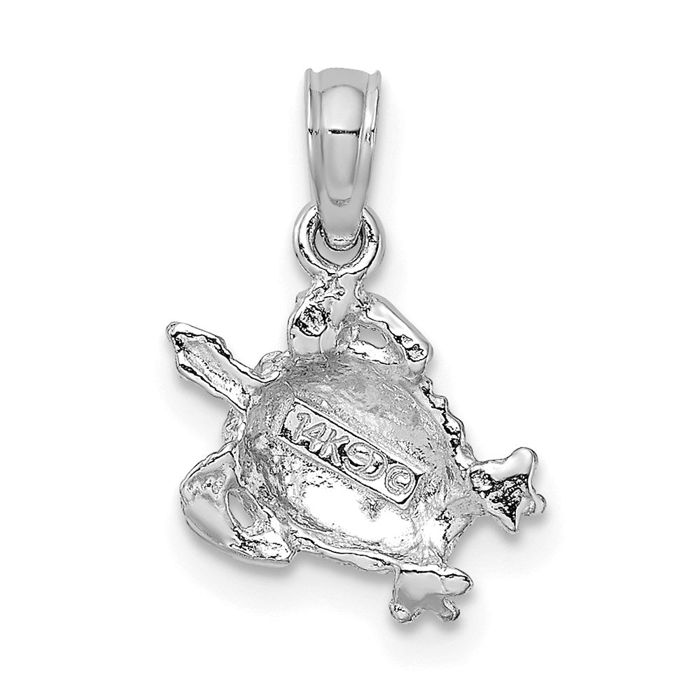 14k White Gold 11.85 mm Textured Sea Turtle Charm (0.71 grams)