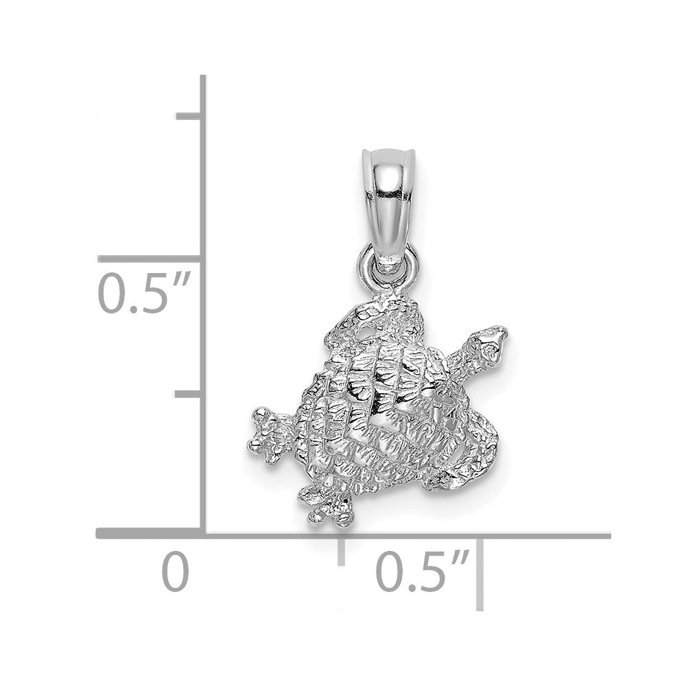 14k White Gold 11.85 mm Textured Sea Turtle Charm (0.71 grams)