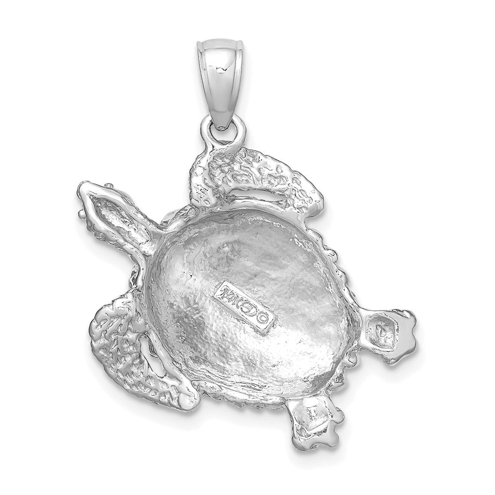 14k White Gold 26.4 mm Textured Sea Turtle Charm (3.57 grams)