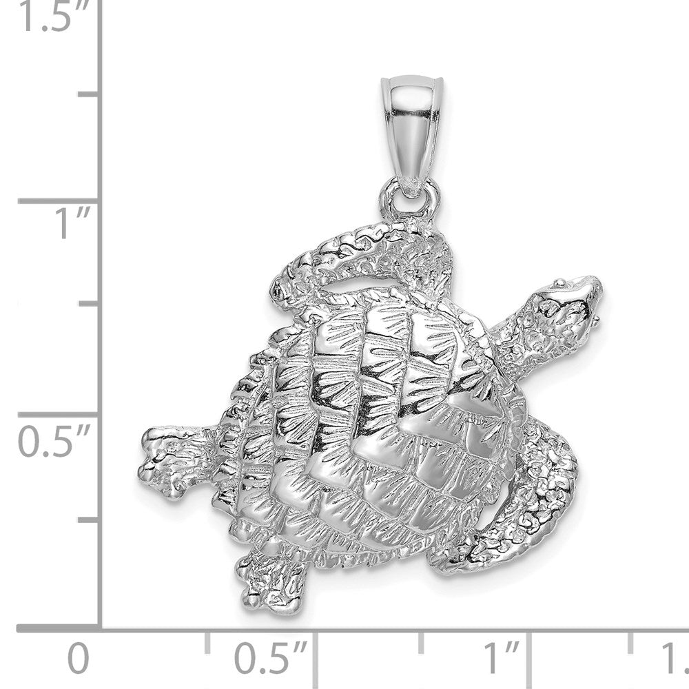 14k White Gold 26.4 mm Textured Sea Turtle Charm (3.57 grams)