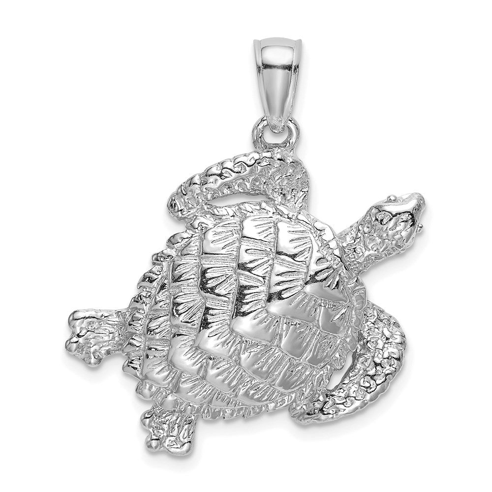 14k White Gold 26.4 mm Textured Sea Turtle Charm (3.57 grams)