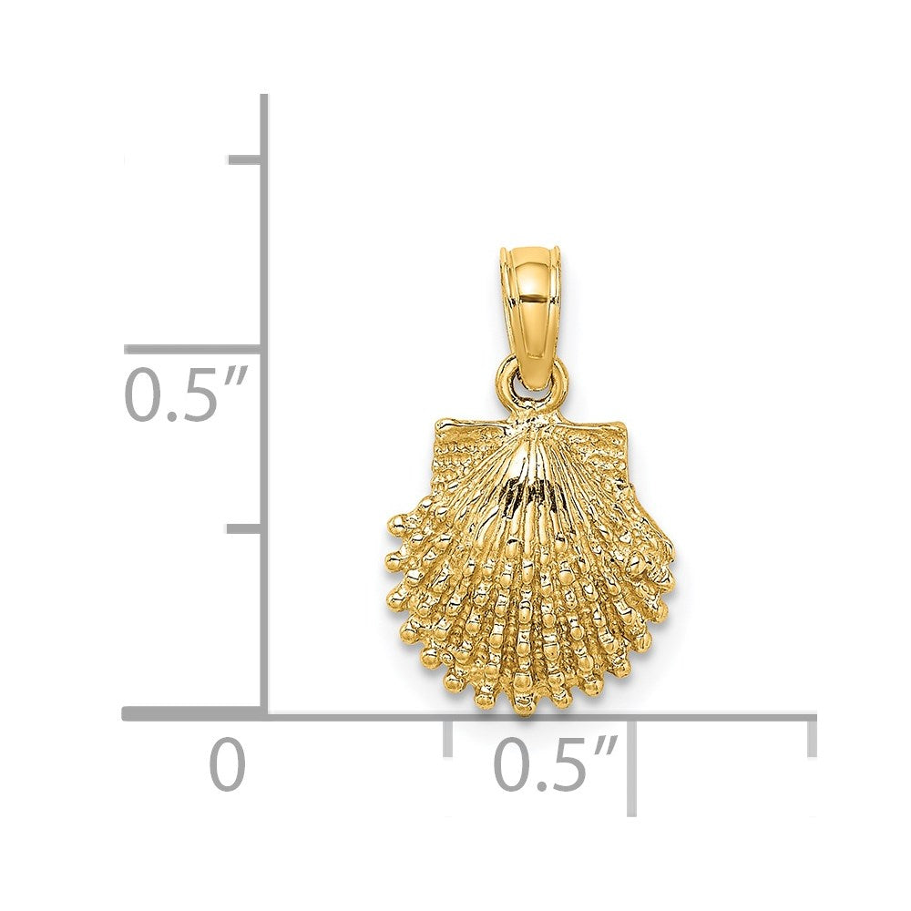 14k Yellow Gold 10.7 mm Textured Scallop Shell Charm (0.9 grams)