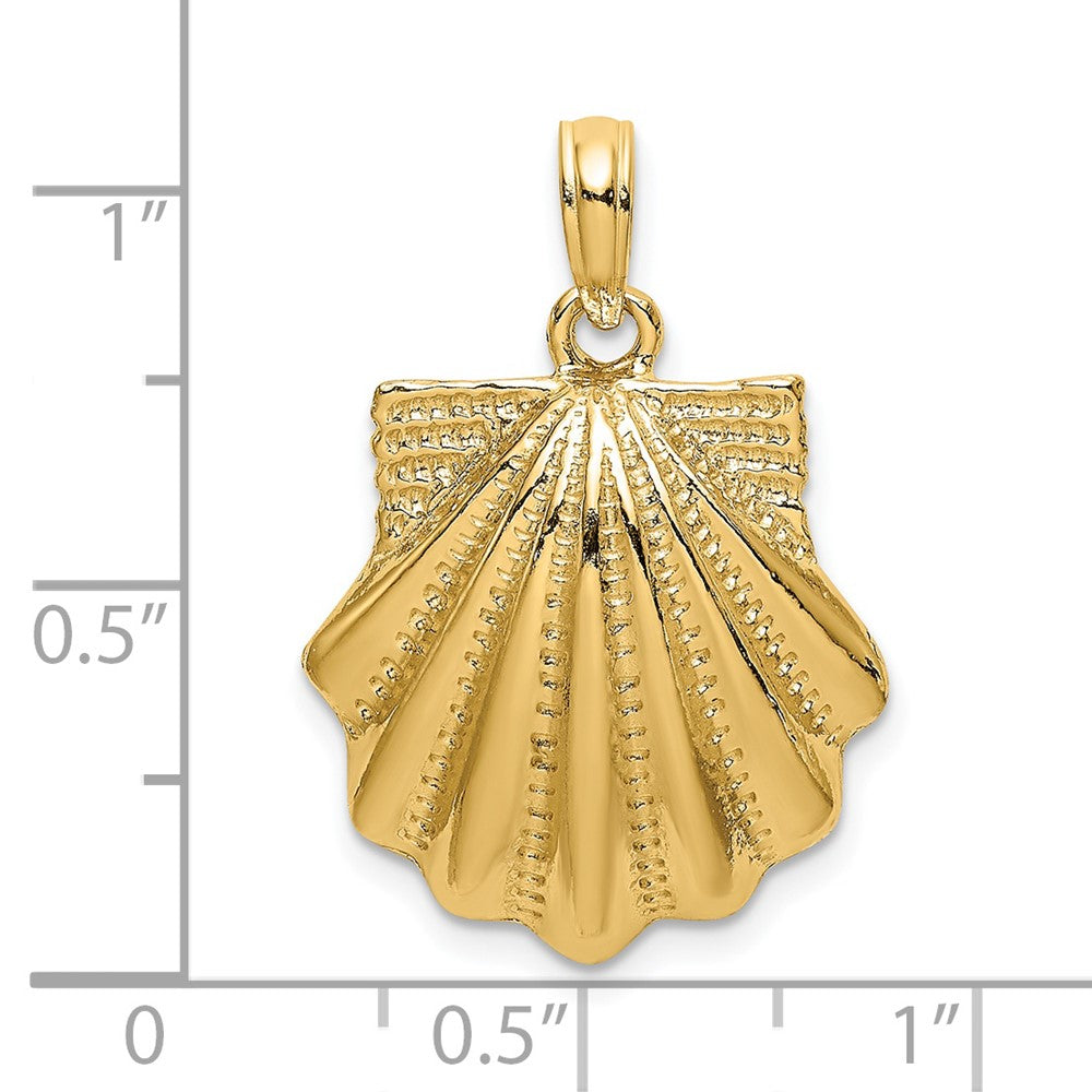 14k Yellow Gold 16.41 mm Textured Scallop Shell Charm (2.81 grams)