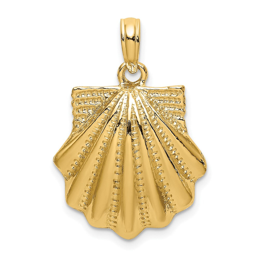14k Yellow Gold 16.41 mm Textured Scallop Shell Charm (2.81 grams)
