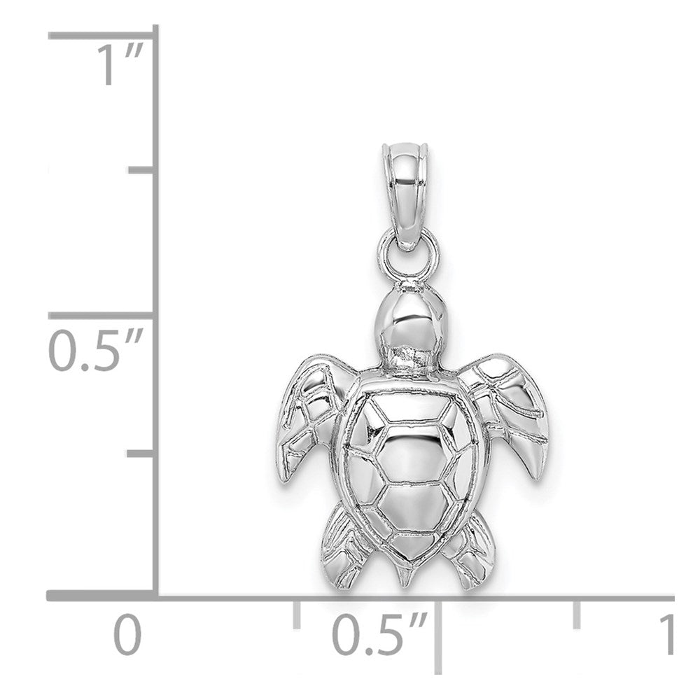 14k White Gold 12.9 mm 2-D Textured Sea Turtle Charm (1.12 grams)