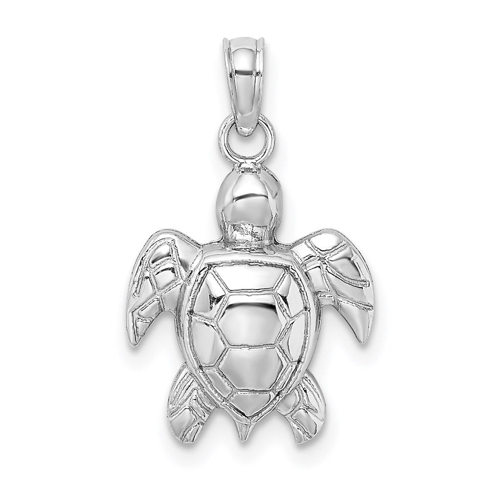 14k White Gold 12.9 mm 2-D Textured Sea Turtle Charm (1.12 grams)