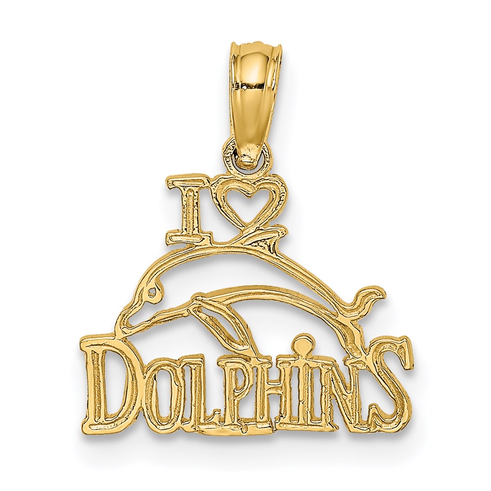 14k Yellow Gold 14 mm I HEART DOLPHINS w/ Dolphin Charm