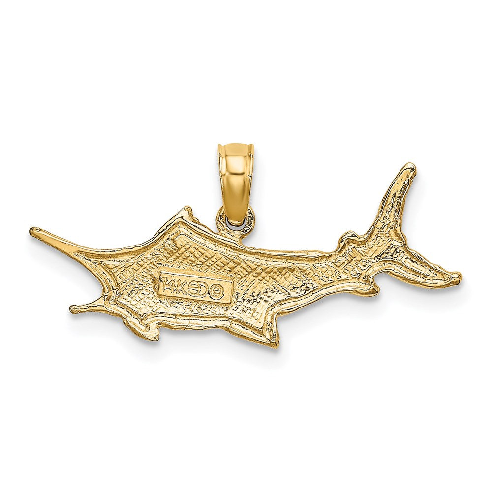 14k Yellow Gold 26.7 mm Textured 2-D Marlin Fish Charm (1.31 grams)