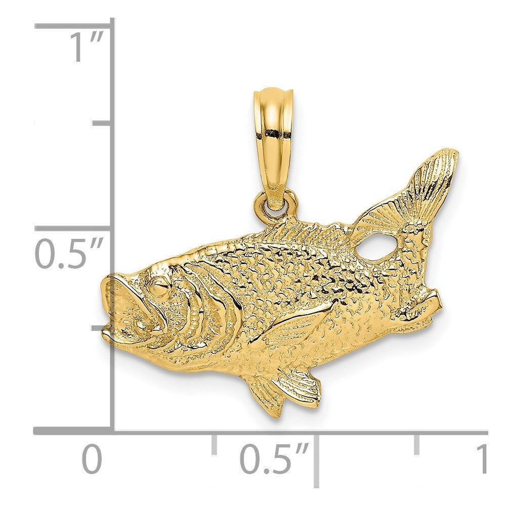 14k Yellow Gold 22.9 mm 2-D Bass Fish w/ Tail Up Charm (1.84 grams)