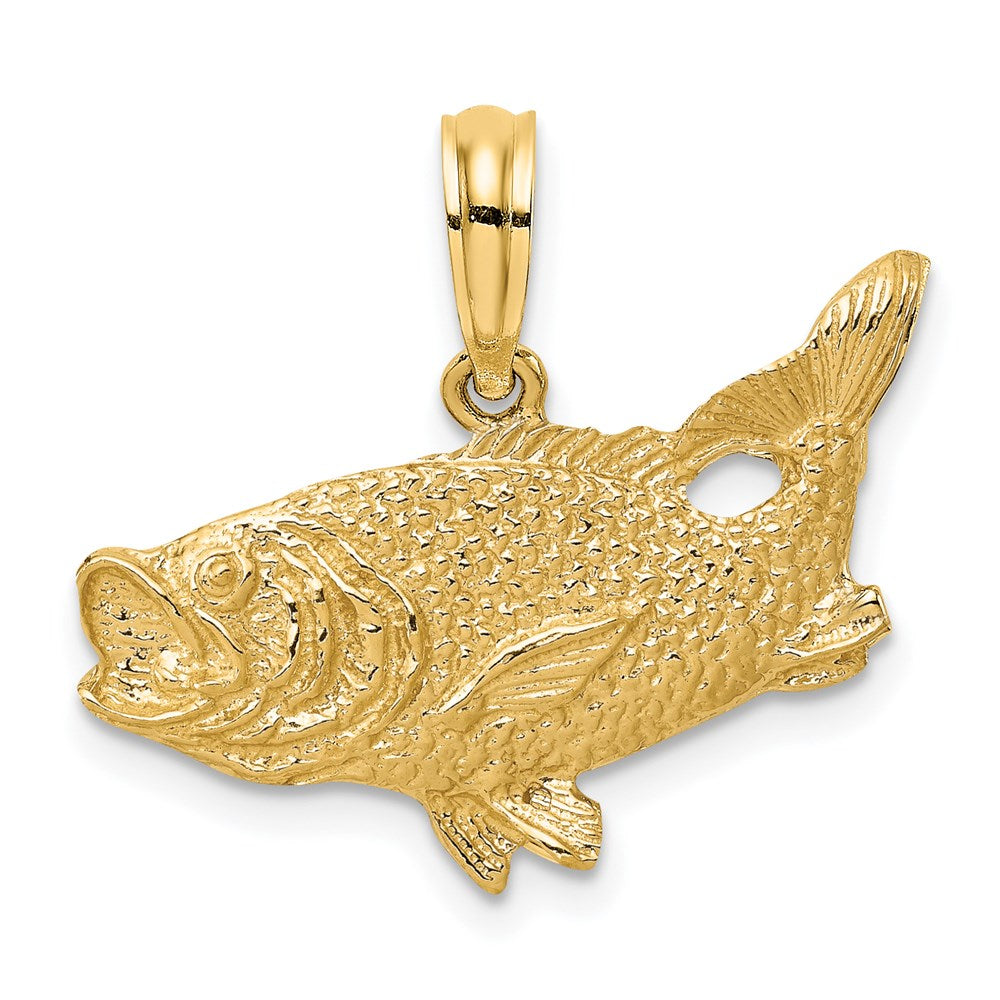 14k Yellow Gold 22.9 mm 2-D Bass Fish w/ Tail Up Charm (1.84 grams)