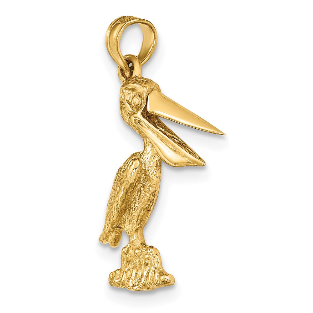 14k Yellow Gold 12 mm 3-D Standing Pelican with Moveable Mouth Charm (2.26 grams)