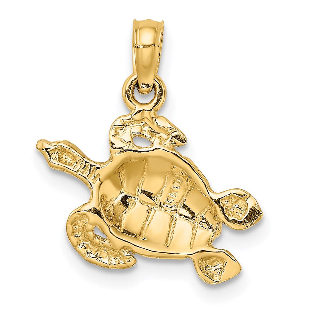 14k Yellow Gold 16.4 mm Textured Sea Turtle Charm (1.43 grams)