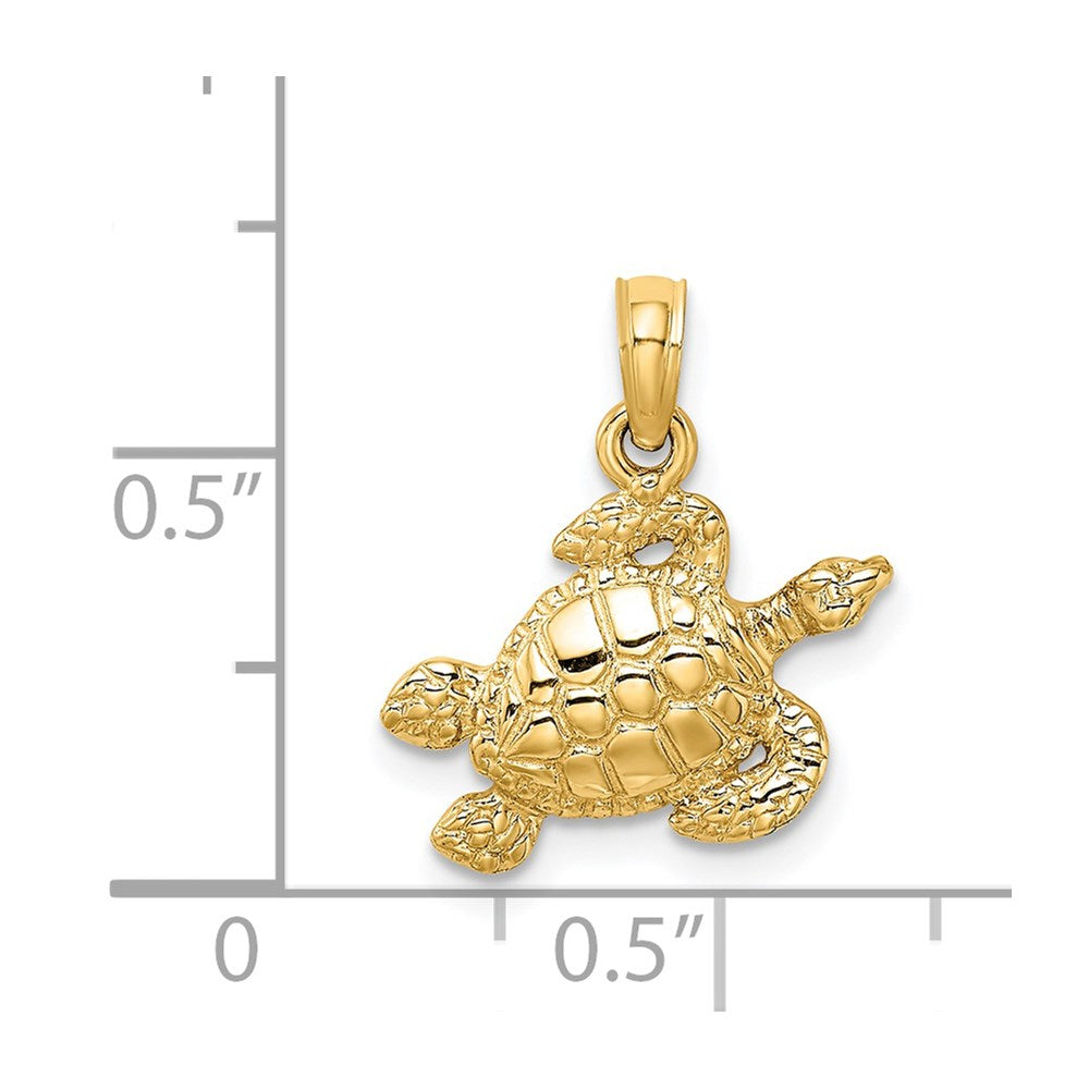 14k Yellow Gold 16.4 mm Textured Sea Turtle Charm (1.43 grams)