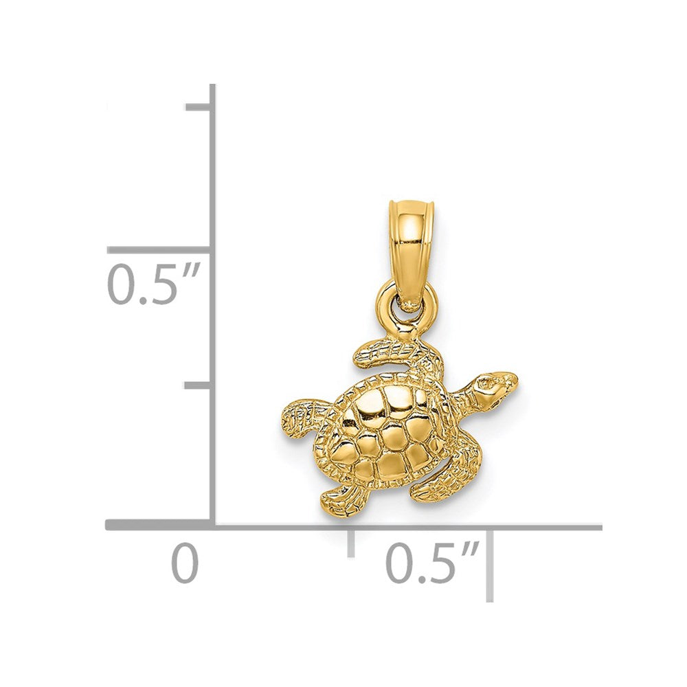 14k Yellow Gold 11.15 mm Textured Sea Turtle Charm (0.76 grams)
