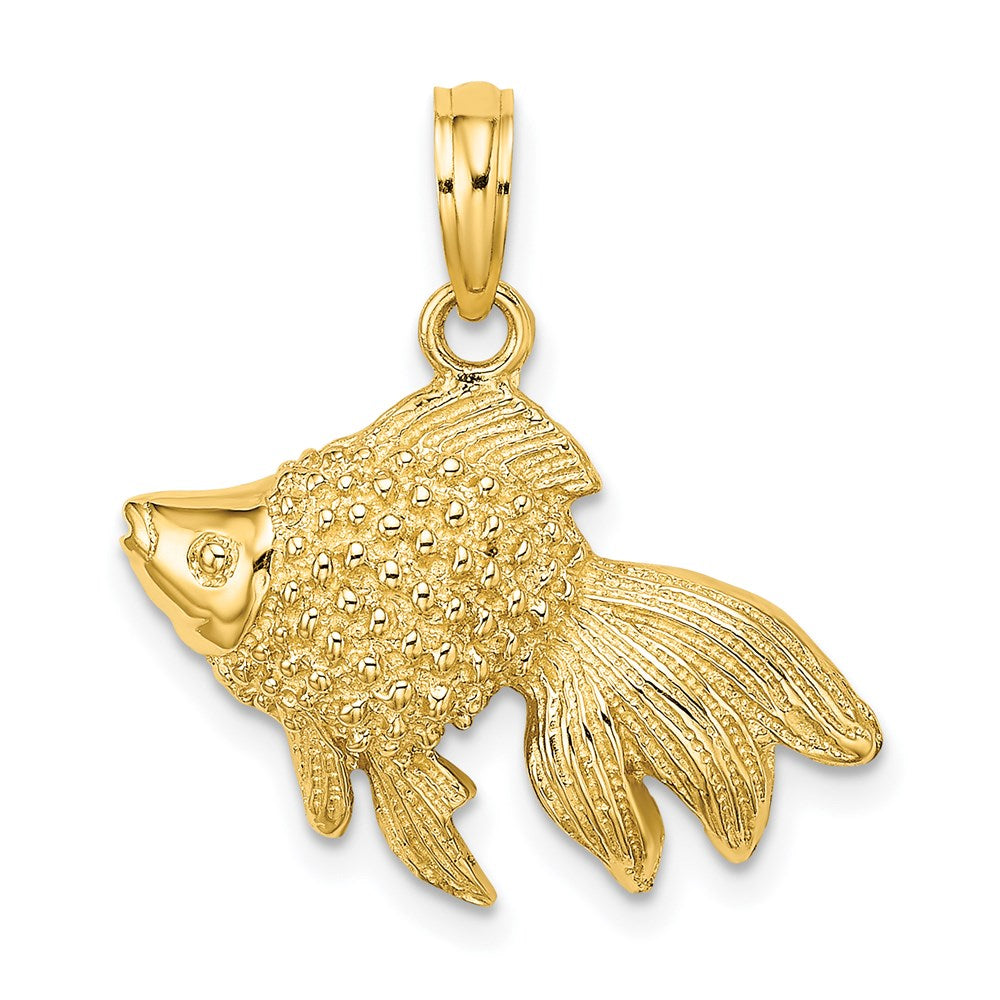 14k Yellow Gold 9.75 mm Textured Gold Fish Charm (2.48 grams)