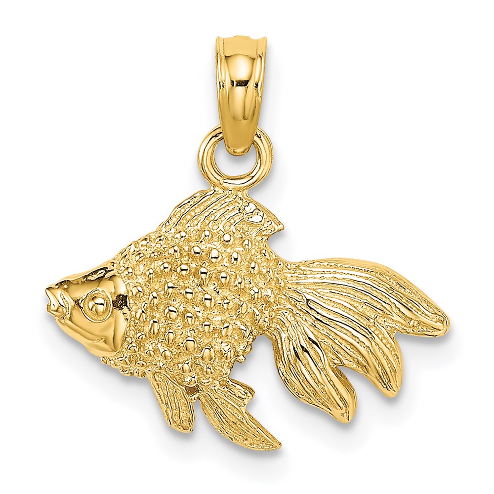 14k Yellow Gold 17.4 mm 2-D Textured Gold Fish Charm (1.23 grams)