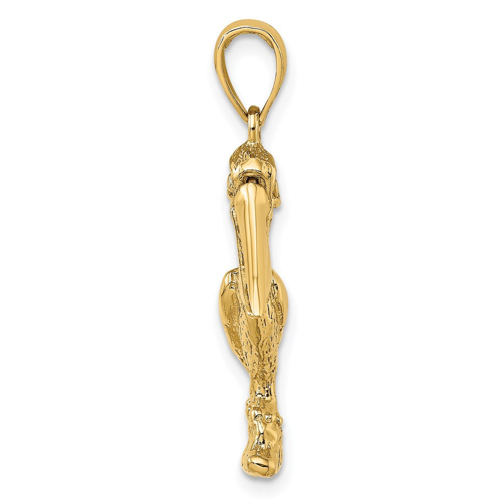 14k Yellow Gold 14.2 mm 3-D Large Standing Pelican with Moveable Mouth Charm (4.16 grams)