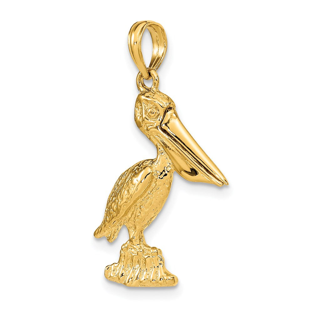 14k Yellow Gold 14.2 mm 3-D Large Standing Pelican with Moveable Mouth Charm (4.16 grams)