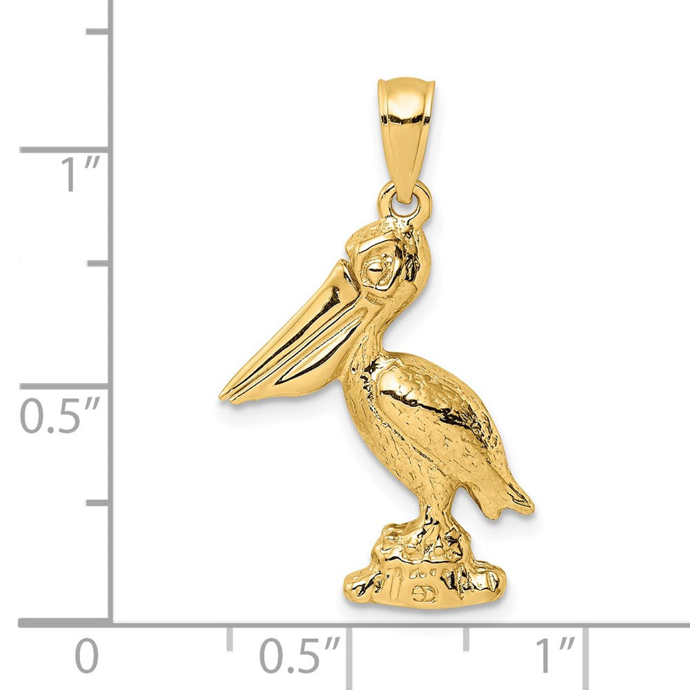 14k Yellow Gold 14.2 mm 3-D Large Standing Pelican with Moveable Mouth Charm (4.16 grams)