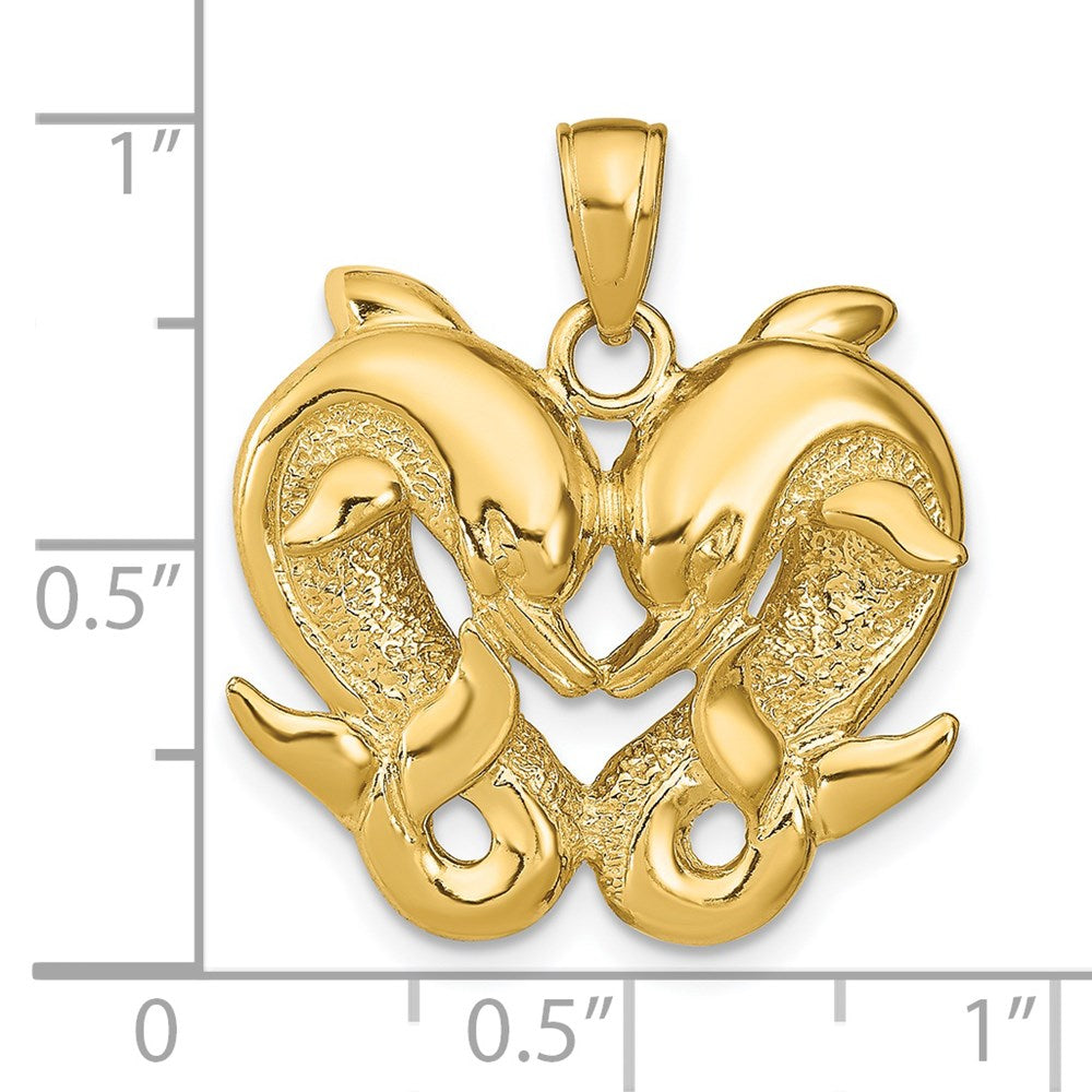 14k Yellow Gold 22 mm Dolphins Pendant (4.27 grams)
