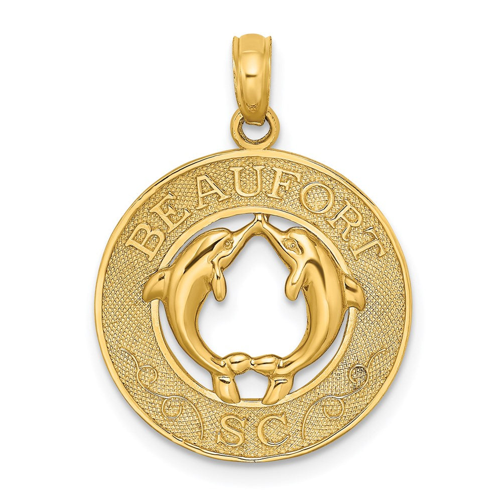 14k Yellow Gold 18.76 mm BEAUFORT SC w/Dolphins Circle Charm (1.84 grams)