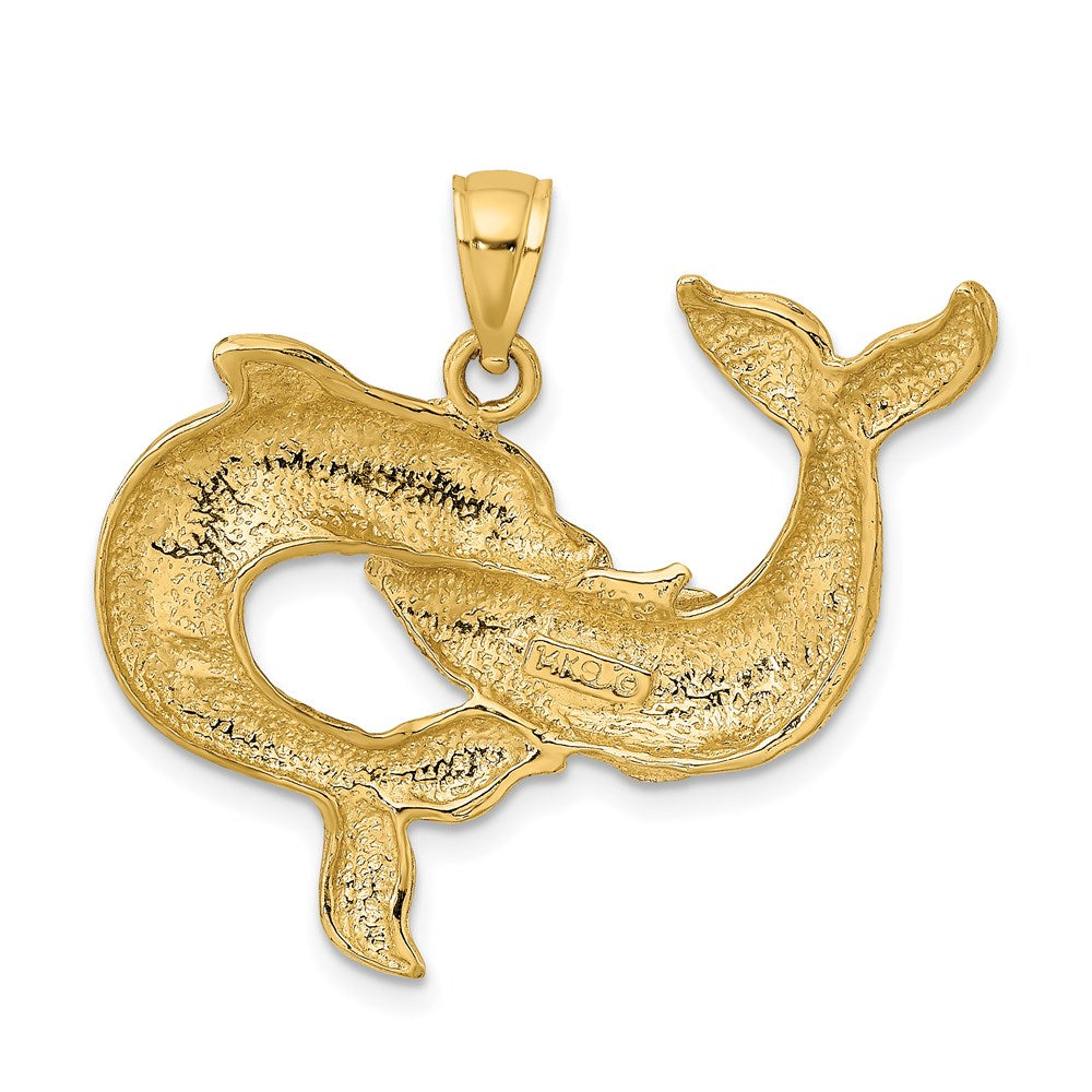 14k Yellow Gold 33.35 mm Polished Two Dolphins Together Charm (4.76 grams)