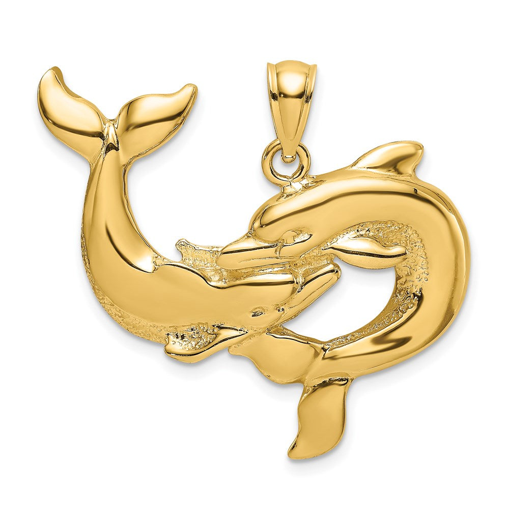 14k Yellow Gold 33.35 mm Polished Two Dolphins Together Charm (4.76 grams)