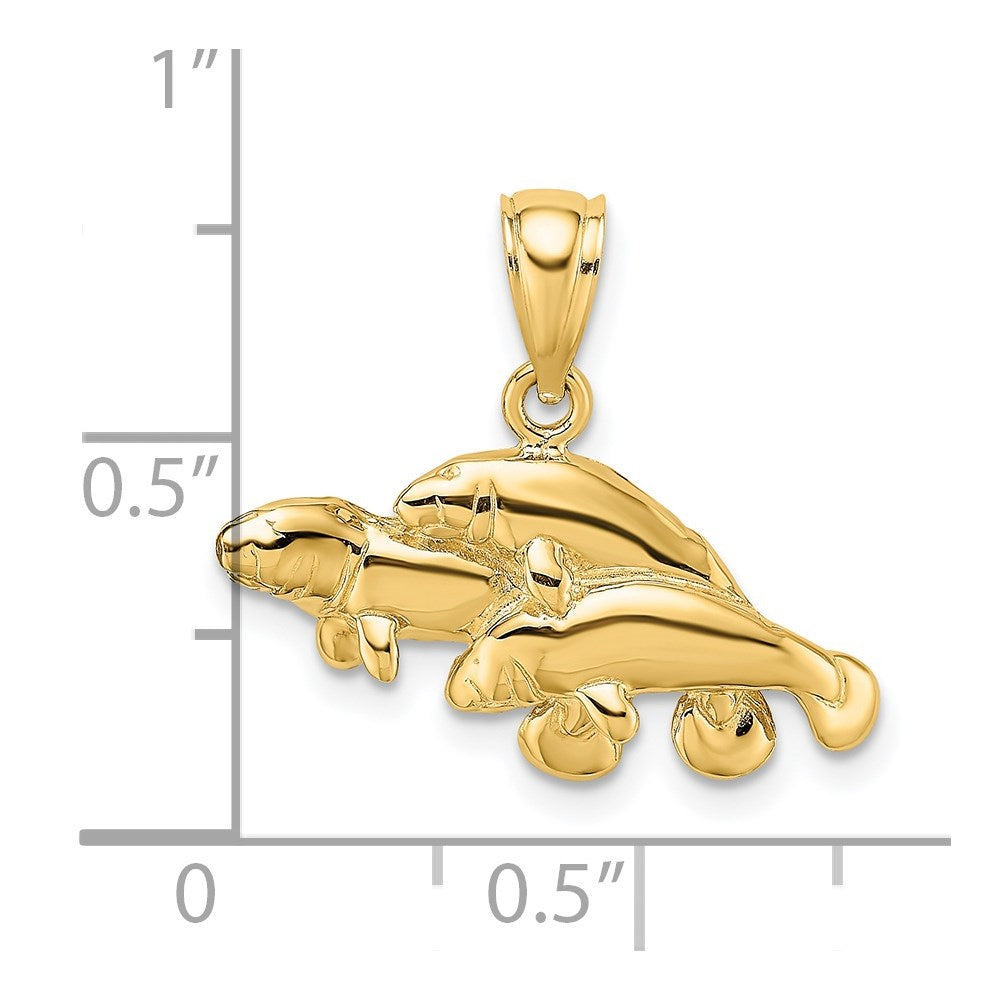 14k Yellow Gold 23.35 mm Polished Triple Manatee Charm (1.8 grams)