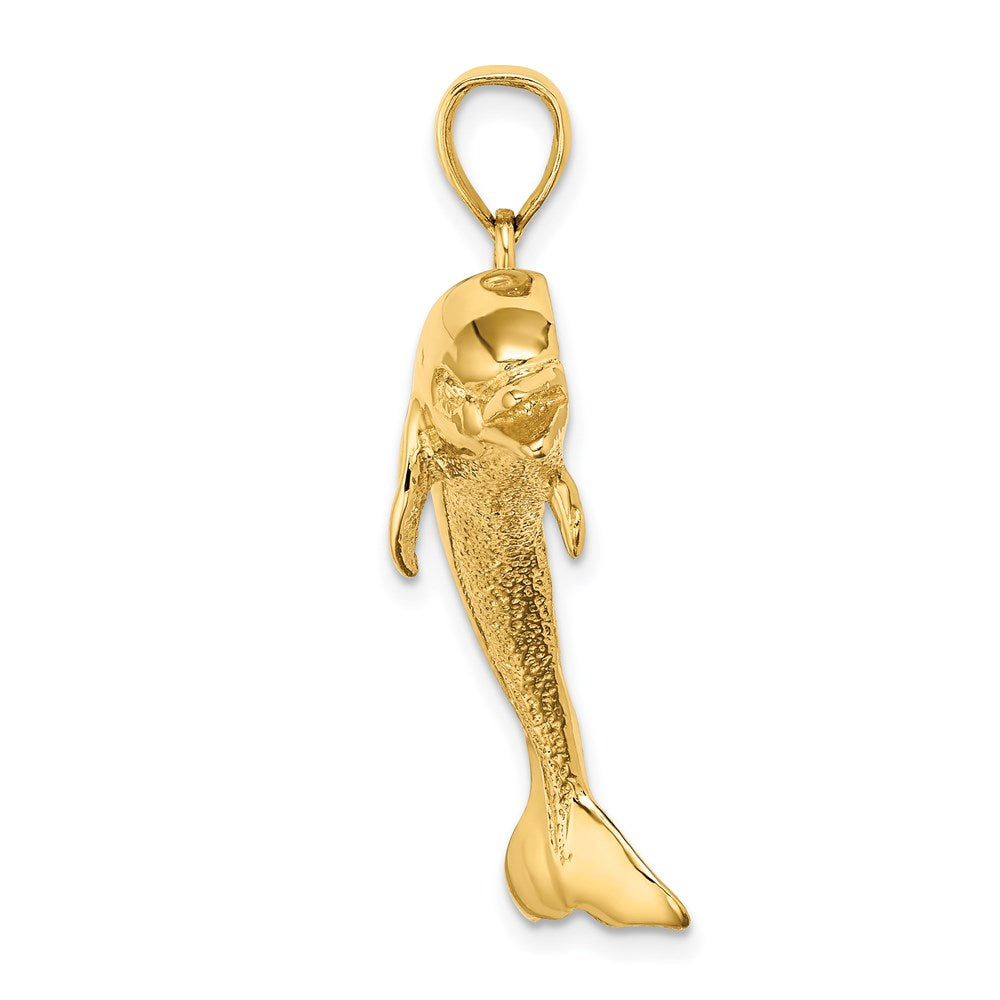14k Yellow Gold 36 mm Polished and Textured Jumping Dolphin Charm (6.24 grams)