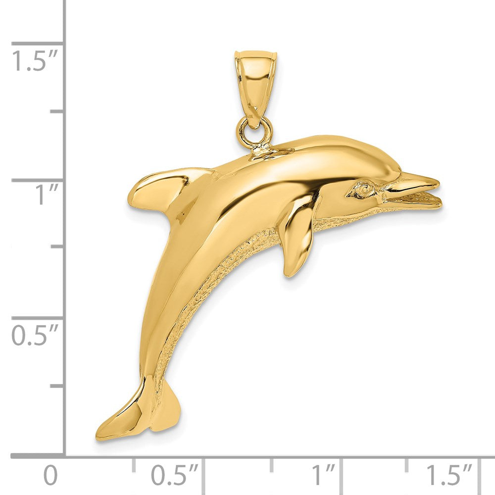 14k Yellow Gold 36 mm Polished and Textured Jumping Dolphin Charm (6.24 grams)