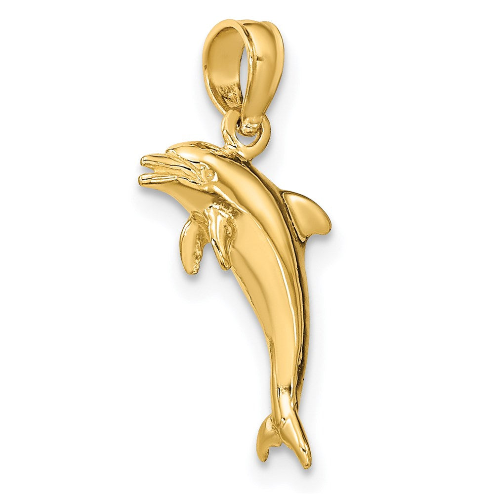 14k Yellow Gold 15.9 mm 3-D Polished Mini Dolphin Jumping Charm (1.29 grams)