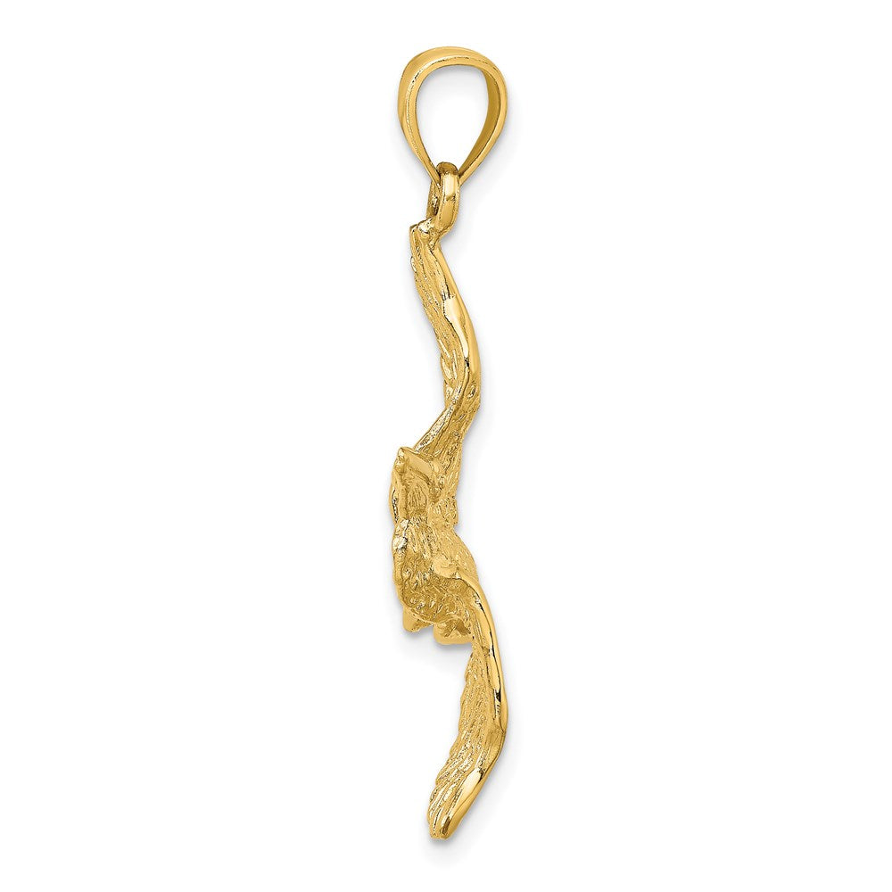 14k Yellow Gold 22.8 mm 3-D Pelican Flying Charm (3.25 grams)
