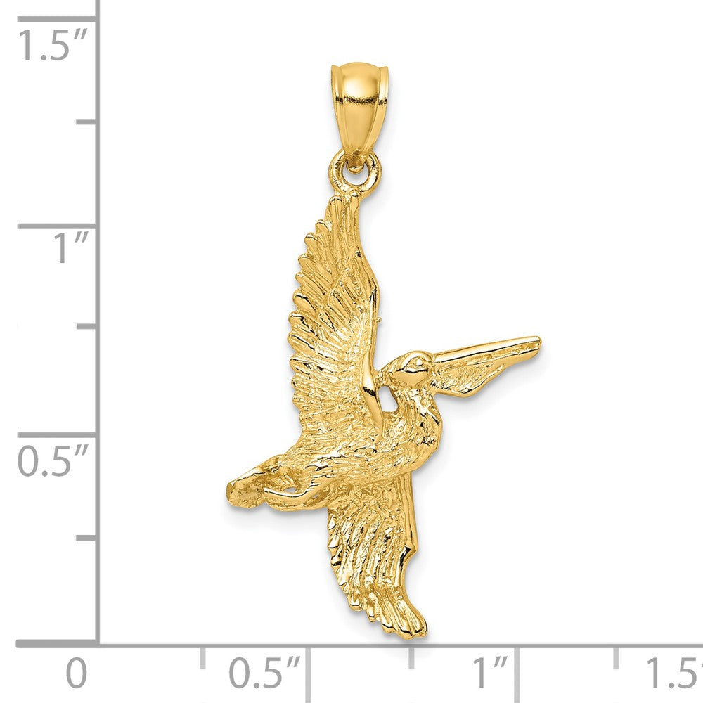14k Yellow Gold 22.8 mm 3-D Pelican Flying Charm (3.25 grams)