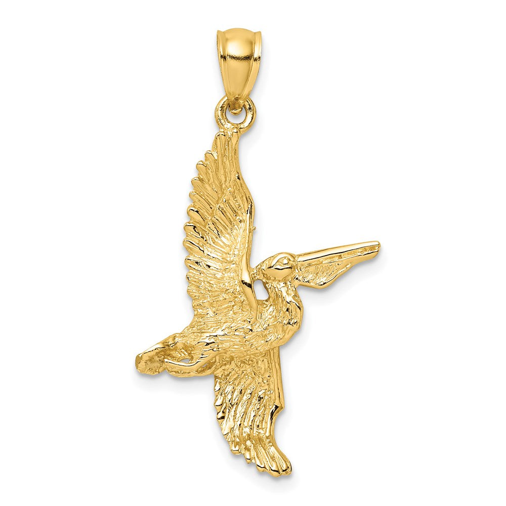 14k Yellow Gold 22.8 mm 3-D Pelican Flying Charm (3.25 grams)