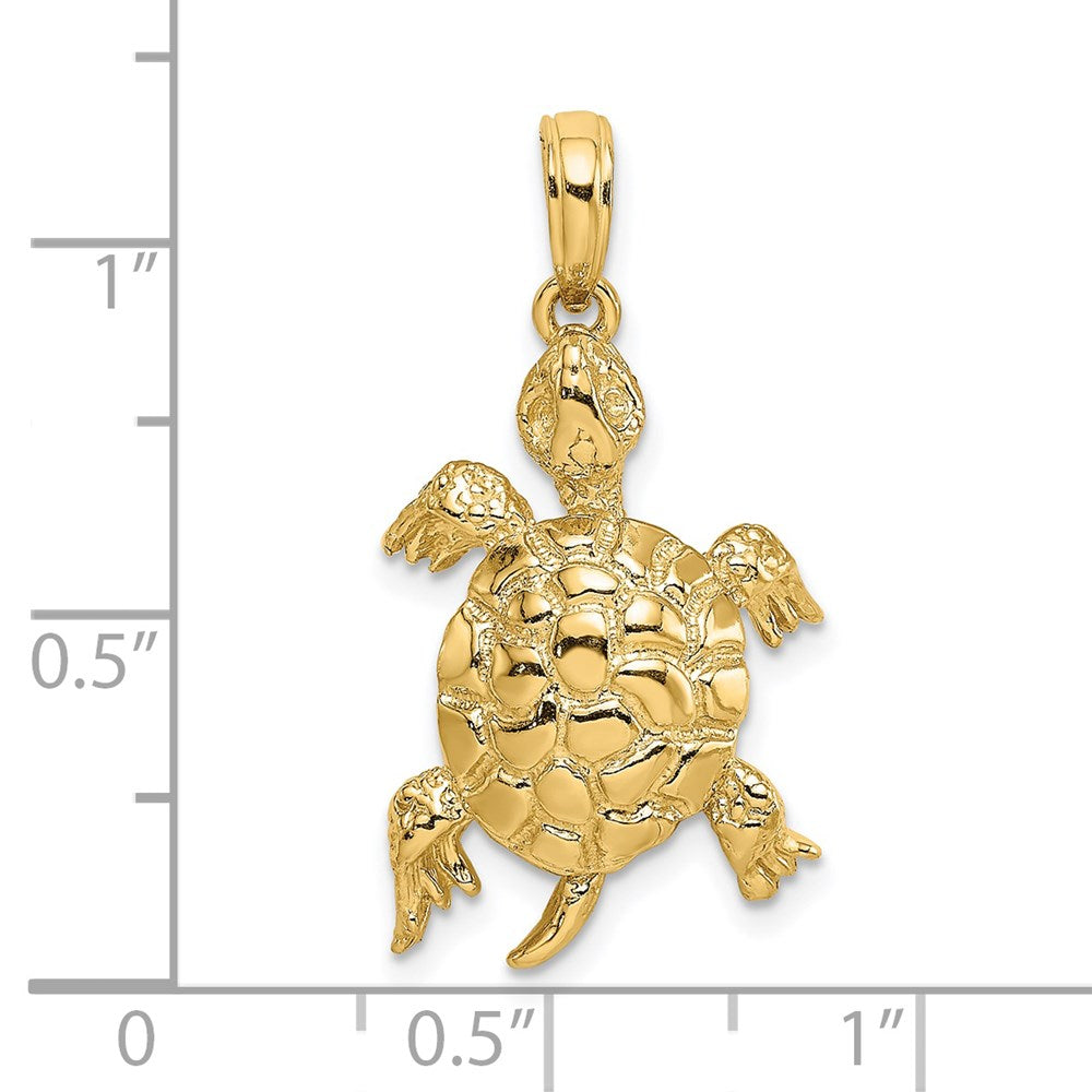14k Yellow Gold 14 mm Polished and Textured Turtle Charm (2.81 grams)
