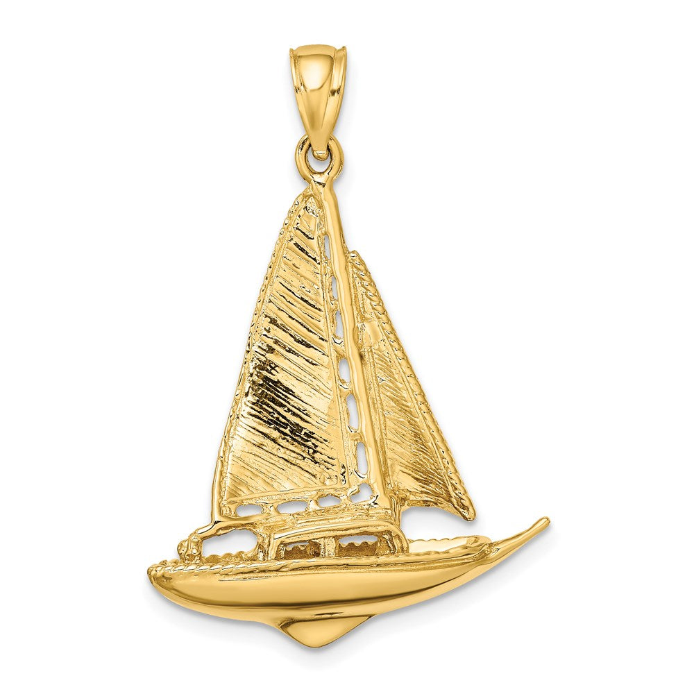 14k Yellow Gold 25.8 mm 3-D Polished Sailboat Charm (5 grams)