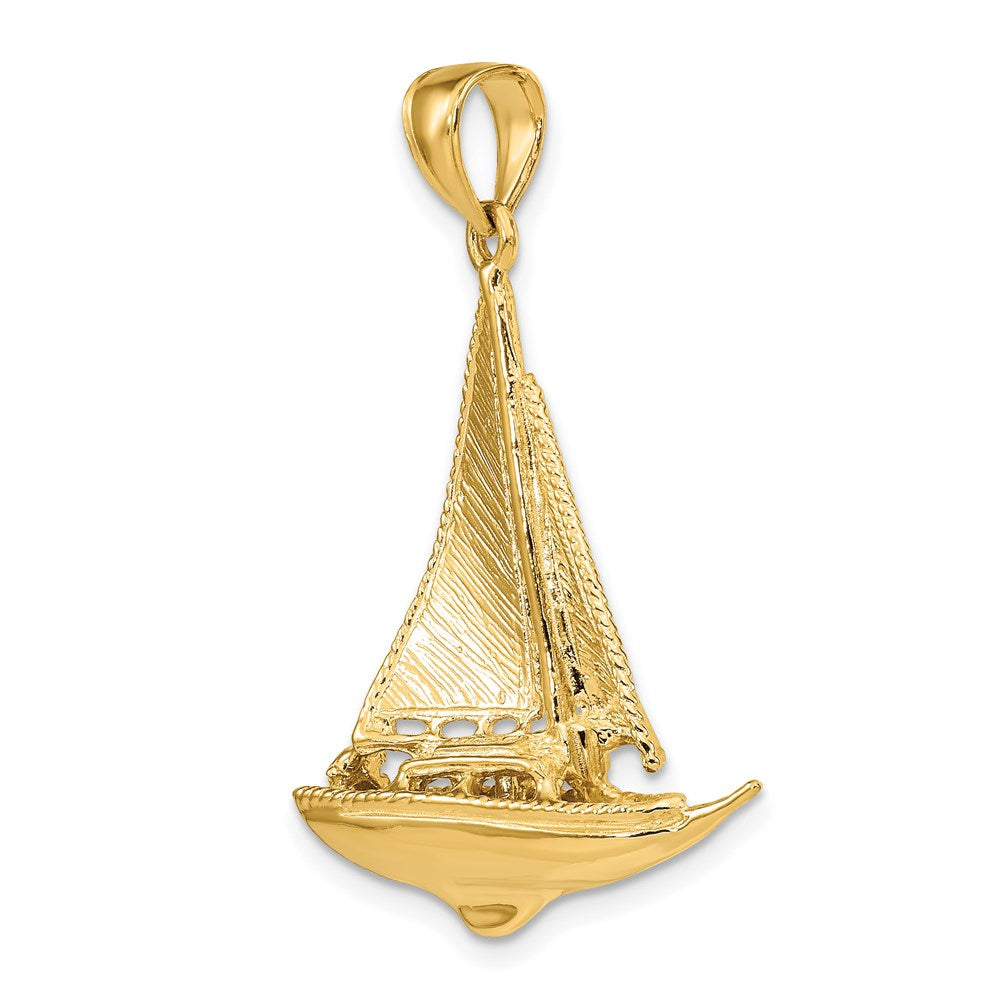 14k Yellow Gold 25.8 mm 3-D Polished Sailboat Charm (5 grams)