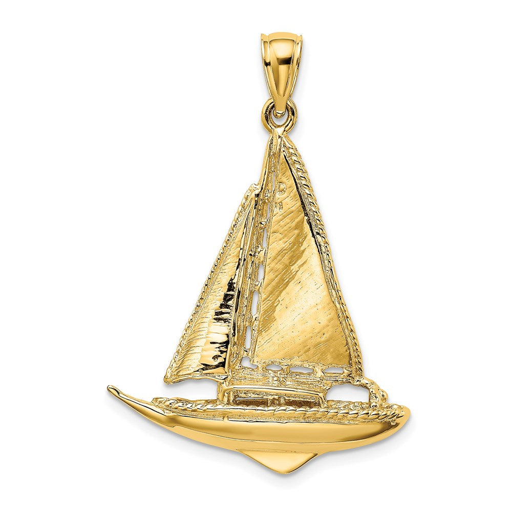 14k Yellow Gold 25.8 mm 3-D Polished Sailboat Charm (5 grams)