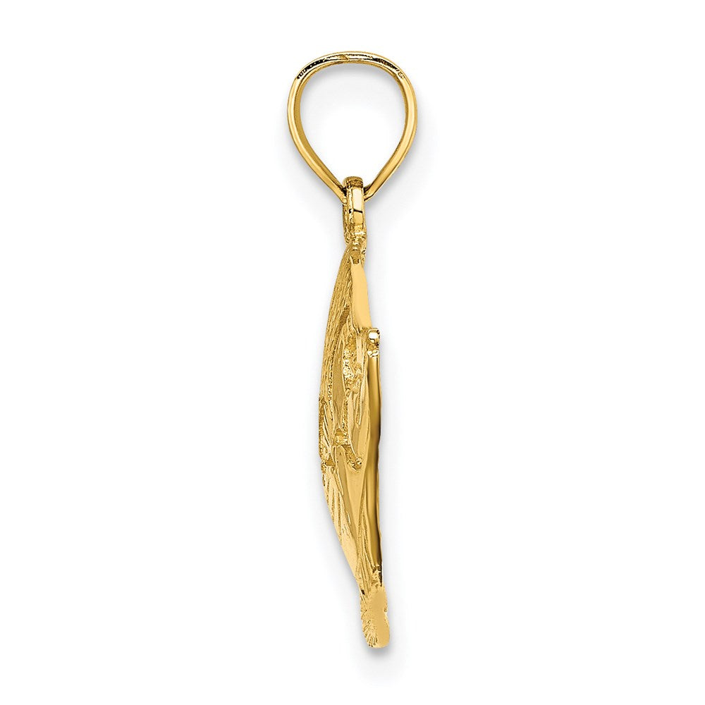 14k Yellow Gold 25.3 mm 2-D Polished Textured Fish Charm (1.44 grams)