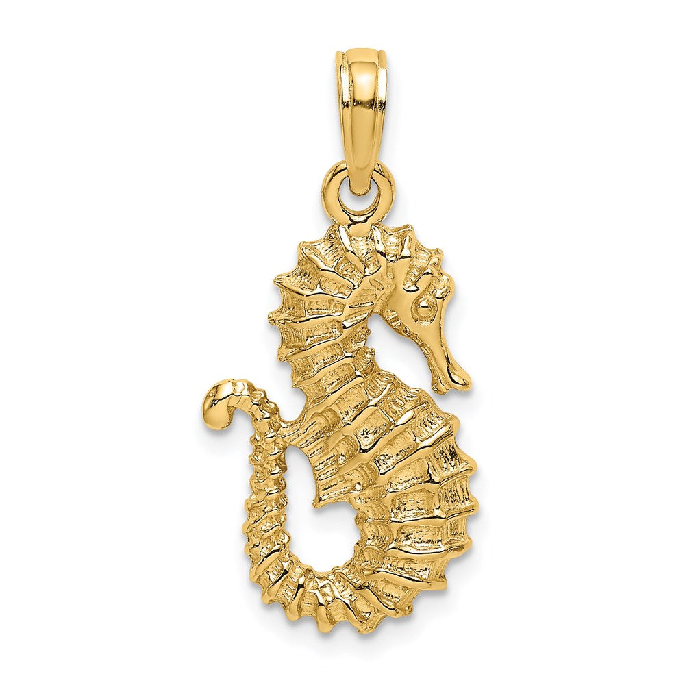 14k Yellow Gold 12.2 mm Textured Seahorse Charm (1.86 grams)