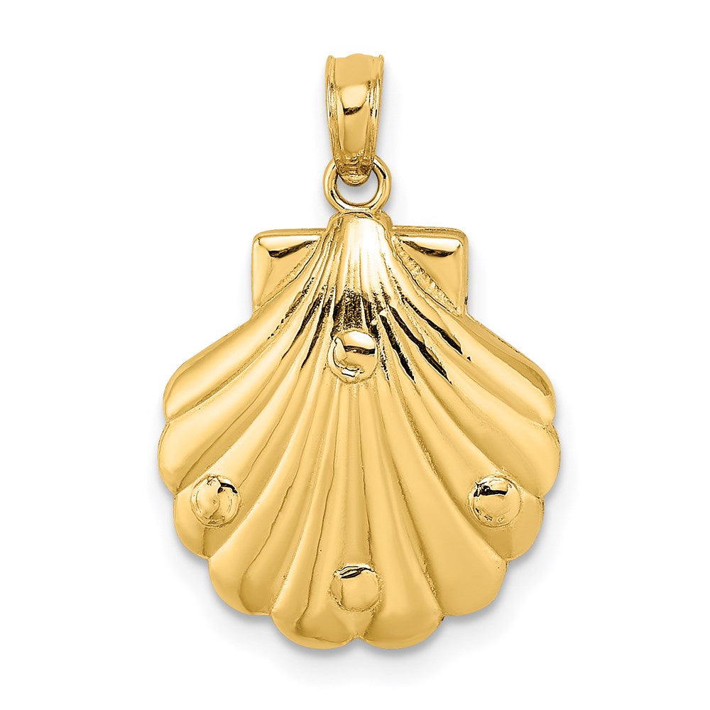 14k Yellow Gold 15.5 mm Reversible Dolphins and Waves in Shell Charm (2.06 grams)