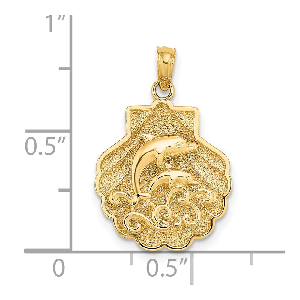 14k Yellow Gold 15.5 mm Reversible Dolphins and Waves in Shell Charm (2.06 grams)