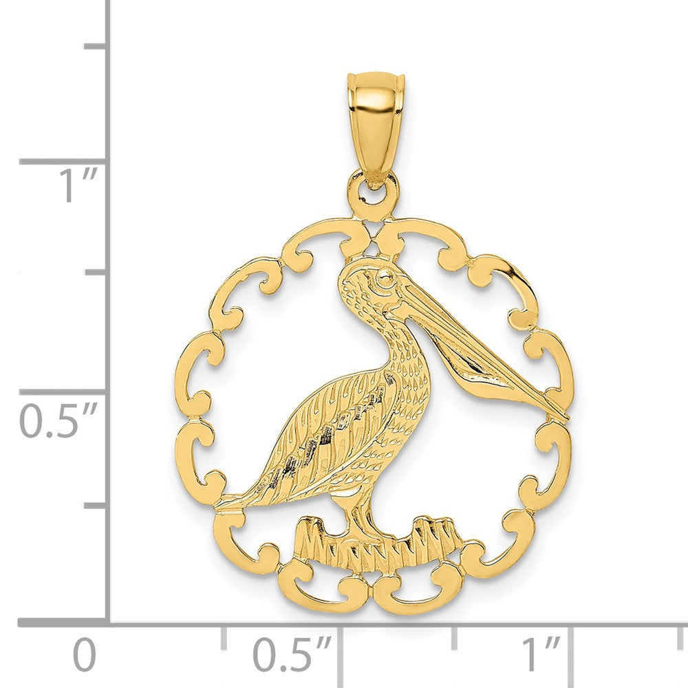 14k Yellow Gold 23.3 mm Pelican In Circle Charm (1.7 grams)